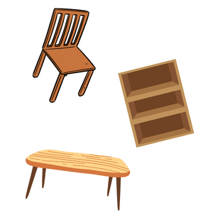 Wooden chair, shelf and table
